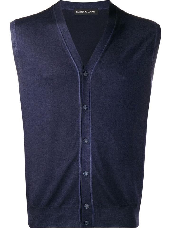 Lamberto Losani Sleeveless Knit Cardigan - Blue