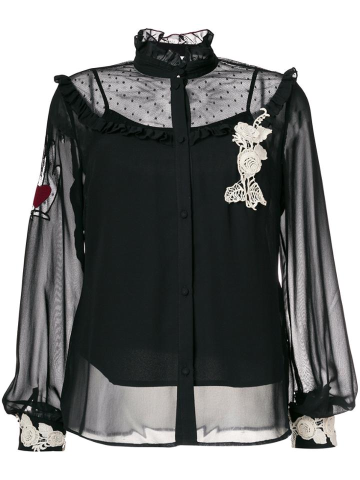 Red Valentino Sheer Embroidered Fitted Blouse - Black