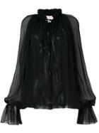 Red Valentino Sheer Embroidered Fitted Blouse - Black