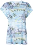 Saint Laurent Watercolour Print T-shirt, Women's, Size: Xs, Blue, Cotton