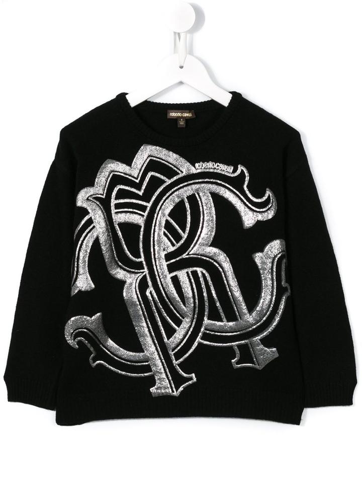 Roberto Cavalli Kids Logo Embroidered Jumper, Girl's, Size: 6 Yrs, Black