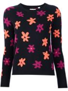 Chinti And Parker Flower Intarsia Jumper, Women's, Size: Medium, Black, Cashmere