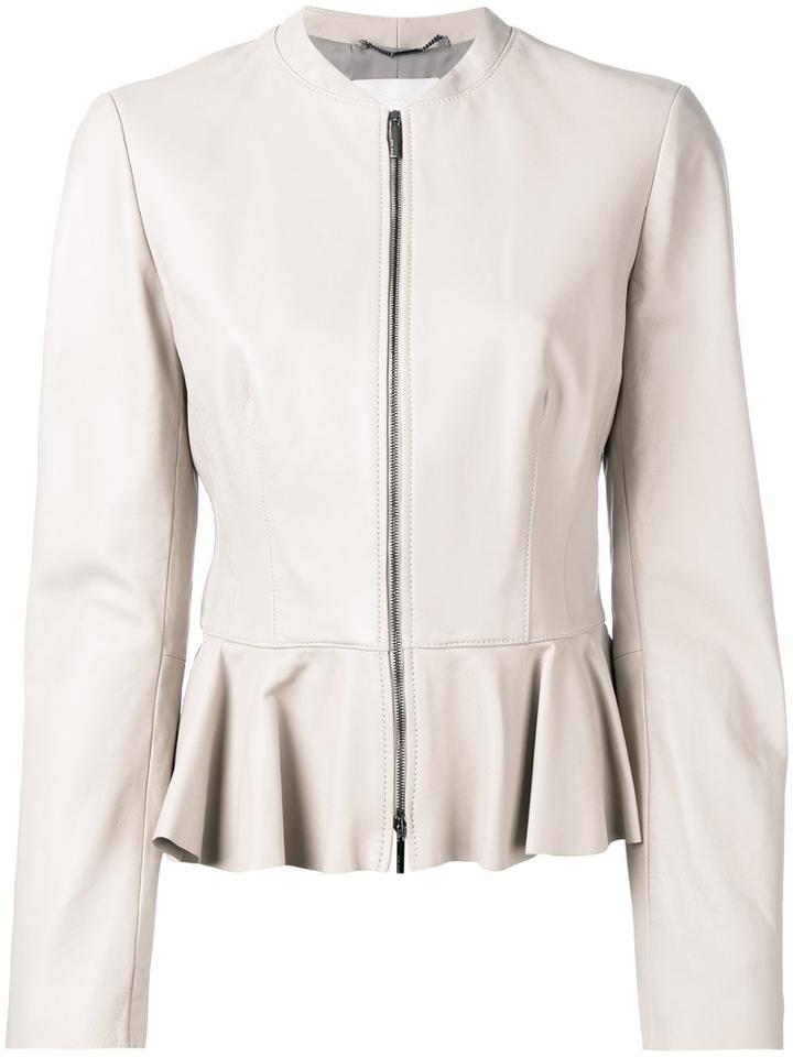 Boss Hugo Boss - Peplum Hem Jacket - Women - Lamb Skin/polyester - 36, Women's, Nude/neutrals, Lamb Skin/polyester