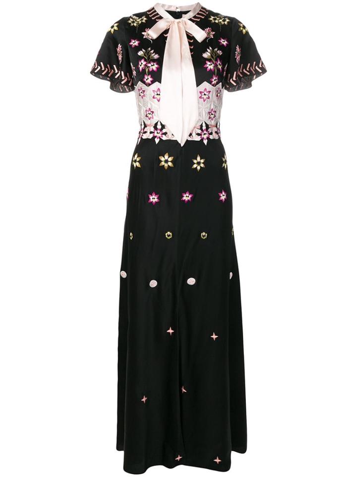 Temperley London Shawl Floral Evening Gown - Black