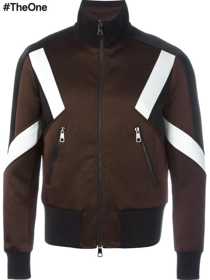Neil Barrett Colour Block Bomber Jacket, Men's, Size: Medium, Brown, Cotton/polyamide/polyester/viscose