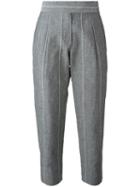 Brunello Cucinelli Cropped Pinstriped Trousers, Women's, Size: 40, Grey, Linen/flax/wool