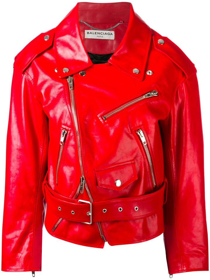 Balenciaga Biker Jacket, Women's, Size: 36, Red, Calf Leather/polyester/viscose