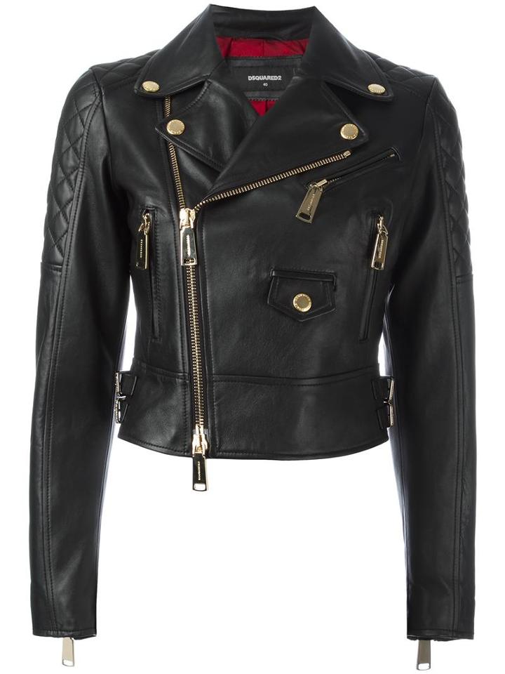 Dsquared2 Quilted Detail Biker Jacket, Women's, Size: 42, Calf Leather/viscose/polyester