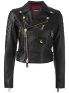Dsquared2 Quilted Detail Biker Jacket, Women's, Size: 42, Calf Leather/viscose/polyester