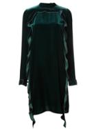 Rochas Ruffle Velvet Dress, Women's, Size: 42, Green, Silk/viscose