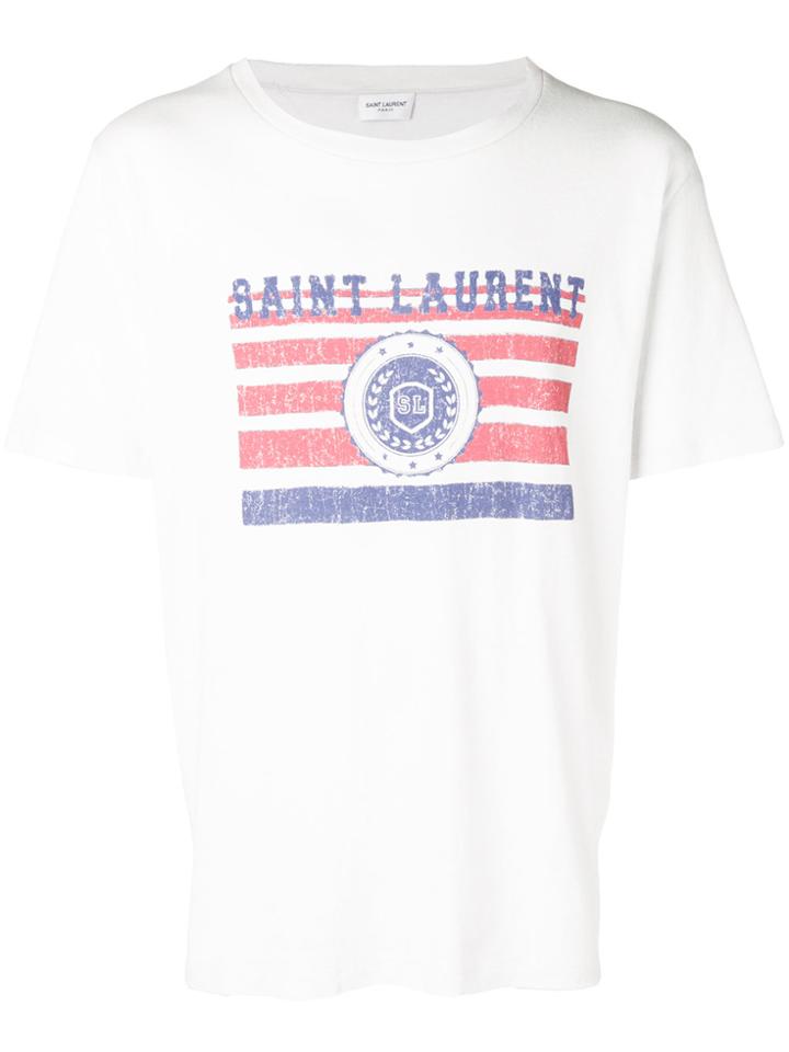 Saint Laurent Distressed Logo Flag Print T-shirt - White