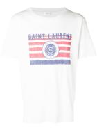 Saint Laurent Distressed Logo Flag Print T-shirt - White