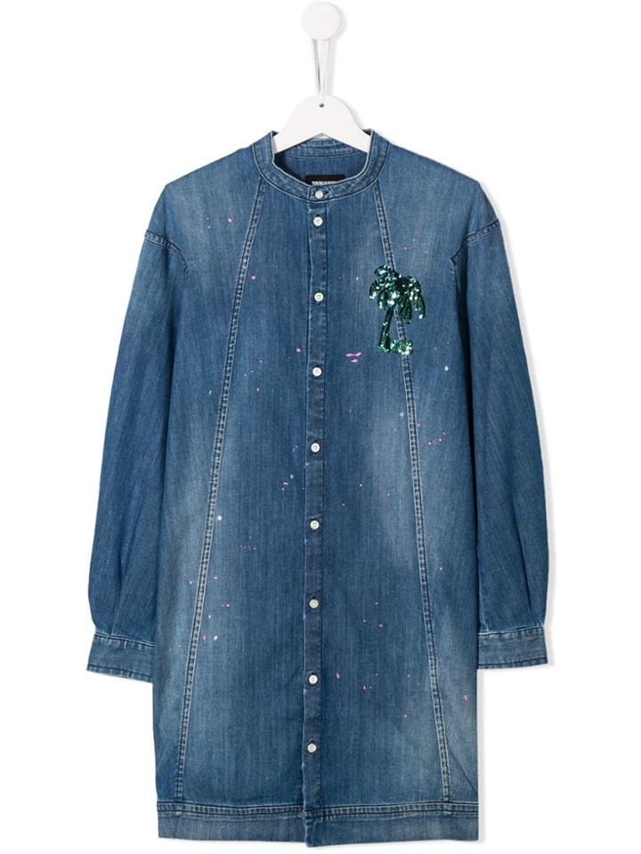 Dsquared2 Kids Teen Embellished Denim Dress - Blue
