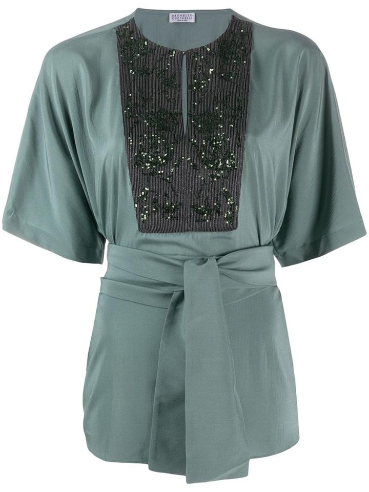 Brunello Cucinelli Tie Waist Blouse - Green