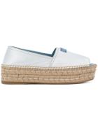 Prada Logo Open Toe Espadrilles - Metallic