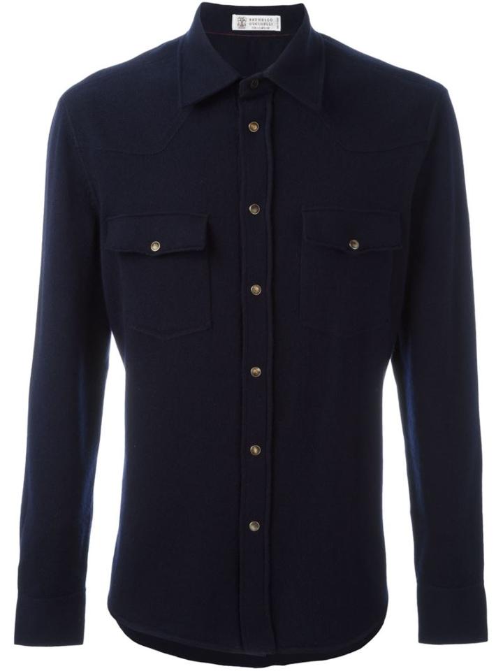 Brunello Cucinelli Shirt Cardigan, Men's, Size: 56, Blue, Silk/cashmere/virgin Wool