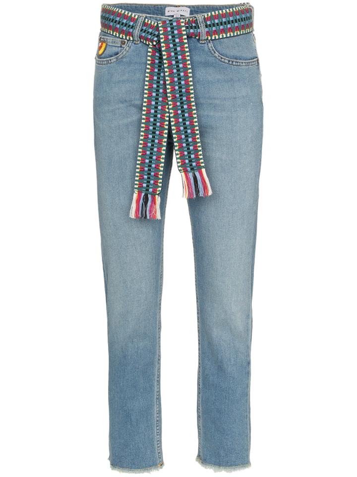 Mira Mikati Woven Belt Cropped Slim Jeans - Blue