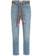 Mira Mikati Woven Belt Cropped Slim Jeans - Blue