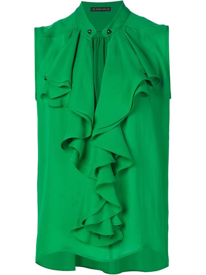 Plein Sud Ruffle Blouse, Women's, Size: 38, Green, Silk