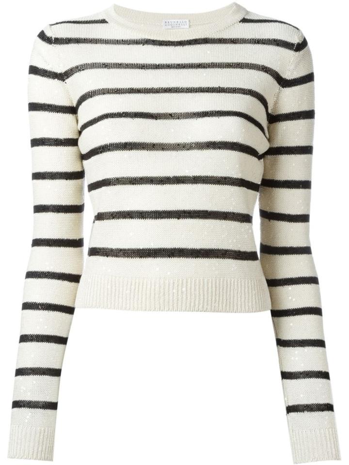 Brunello Cucinelli Striped Sequin Embellished Jumper, Women's, Size: Small, Nude/neutrals, Linen/flax/silk/polyamide