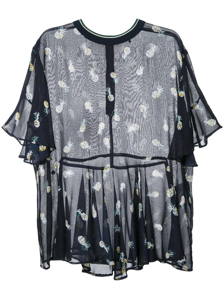 Muveil - Sheer Printed Blouse - Women - Rayon - 36, Blue, Rayon