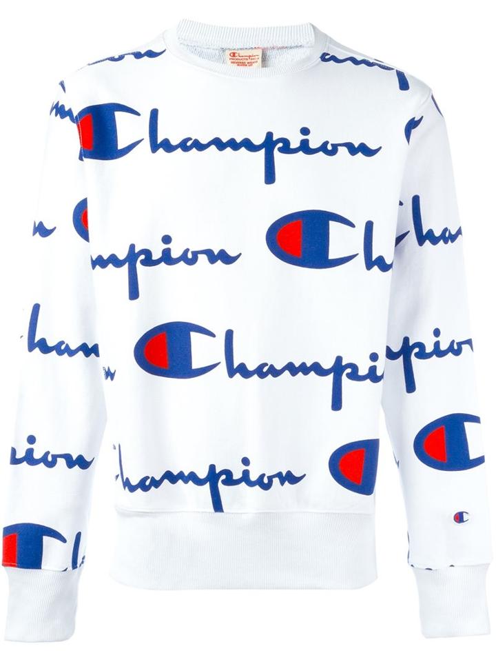 Champion All Over Logo Print Sweatshirt, Men's, Size: Xl, White, Cotton/polyester
