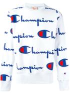 Champion All Over Logo Print Sweatshirt, Men's, Size: Xl, White, Cotton/polyester