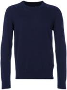 Maison Margiela - Elbow Patch Crew Neck Jumper - Men - Leather/wool - M, Blue, Leather/wool
