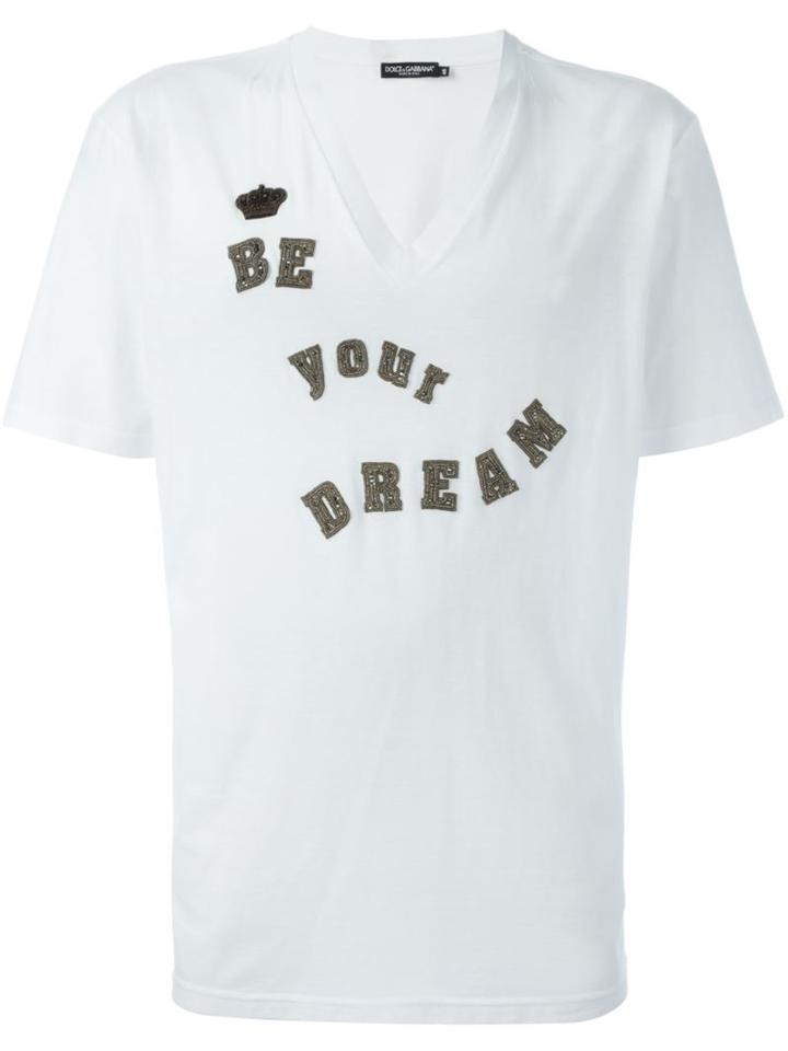 Dolce & Gabbana Appliqué Detail T-shirt, Men's, Size: 50, White, Cotton/copper/glass/polyester