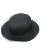 Federica Moretti - Net Trim Boater Hat - Women - Polyester/straw - M, Black, Polyester/straw