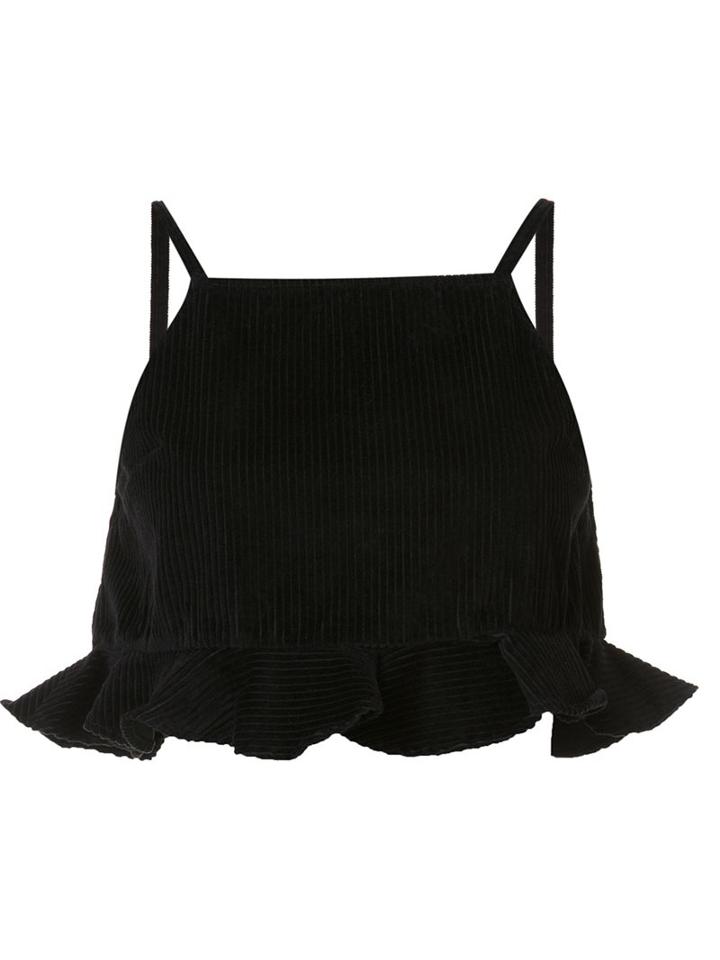 Rachel Comey Ribbed Ruffle Crop Top, Women's, Size: 2, Black, Cotton