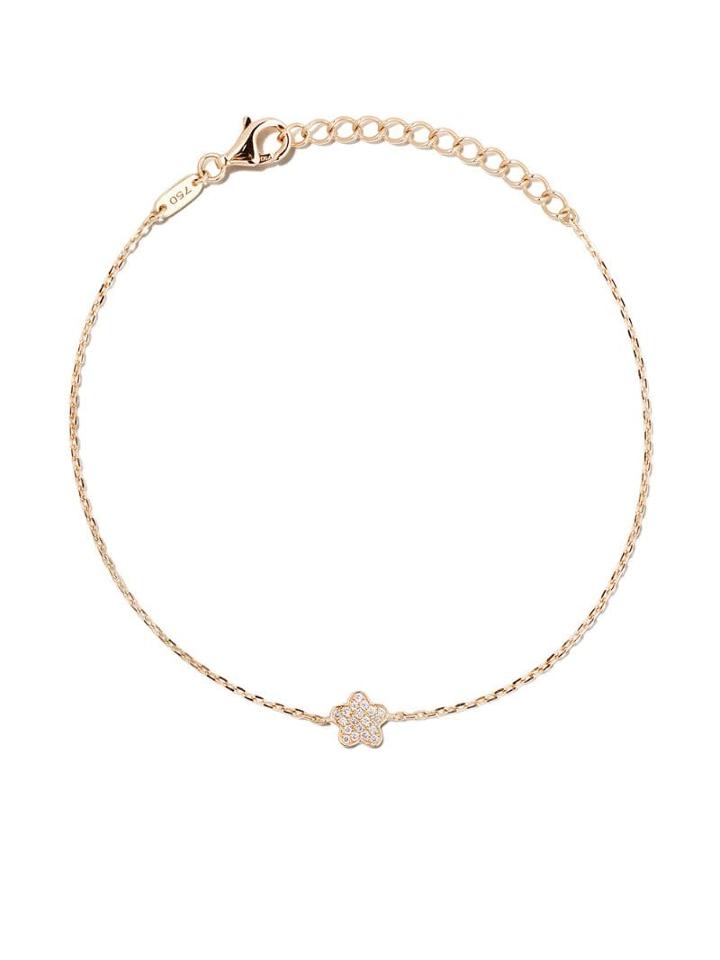 As29 18kt Yellow Gold Mini Charm Flower Diamond Bracelet