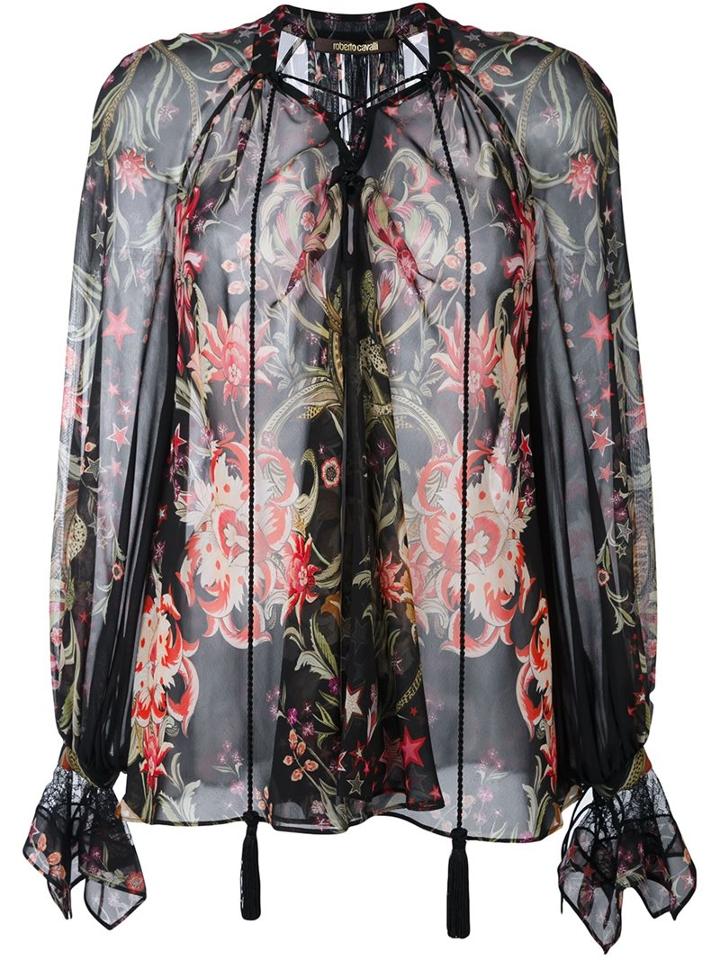 Roberto Cavalli Floral Print Blouse, Women's, Size: 38, Black, Silk