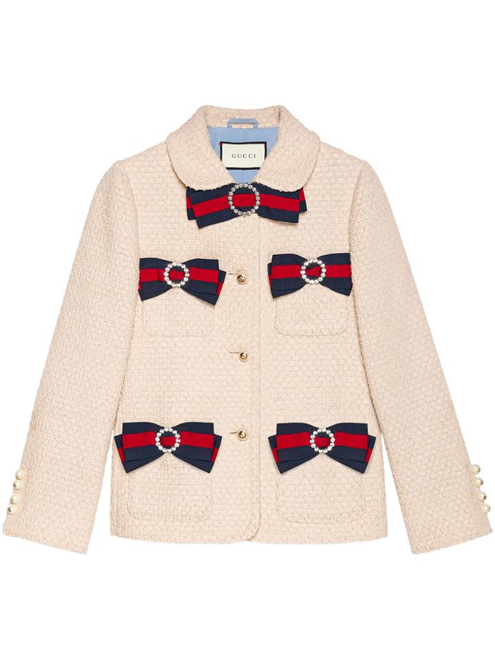 Gucci Tweed Jacket With Web Tape Nodes - Nude & Neutrals