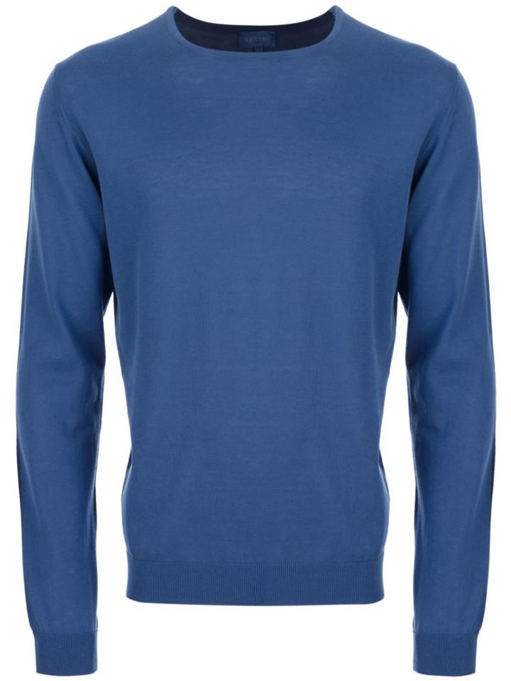 Lanvin Contrast Sweater, Men's, Size: Small, Blue, Cotton
