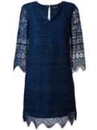Twin-set Embroidered V-neck Dress, Women's, Size: 46, Blue, Cotton/viscose/polyamide/polyester