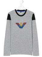 Armani Junior - Logo Print Long Sleeve T-shirt - Kids - Cotton - 14 Yrs, Grey