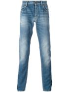 Dolce & Gabbana Straight Leg Jeans, Men's, Size: 48, Blue, Cotton/zamac/calf Leather