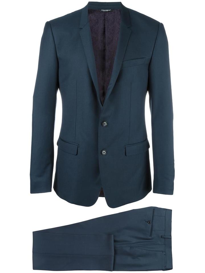 Dolce & Gabbana Gold Mirror Revers Suit, Men's, Size: 52, Blue, Virgin Wool/viscose/cupro
