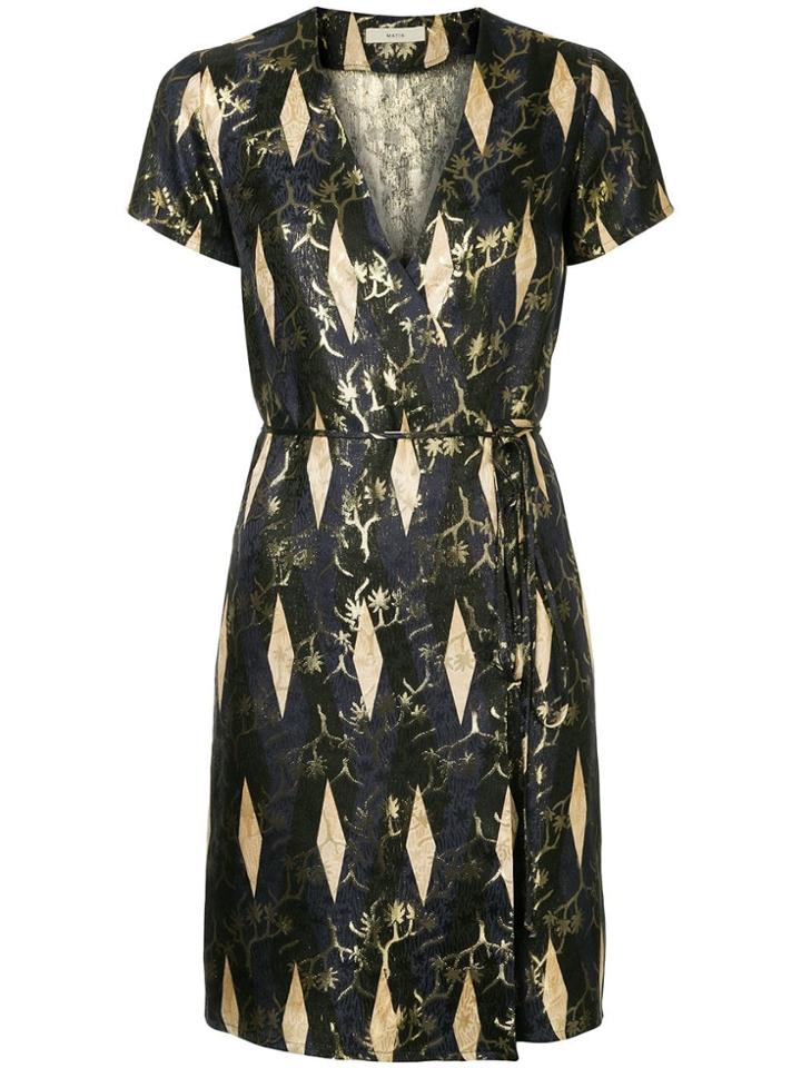 Matin Woven Metallic Detailing Wrap Dress - Black