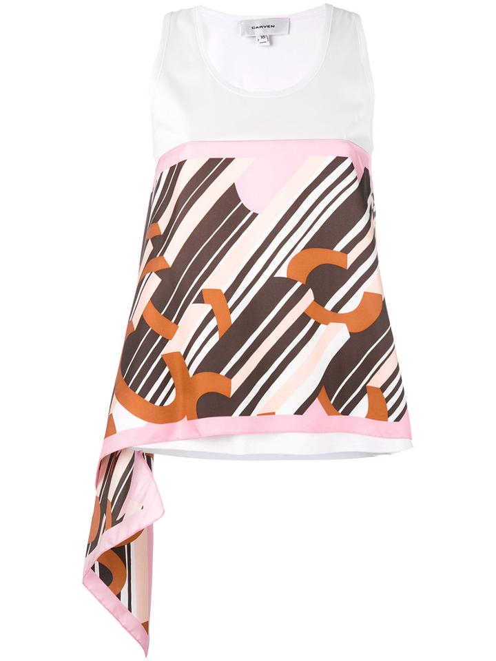 Carven - Geometric Print Tank - Women - Silk/cotton - Xs, White, Silk/cotton