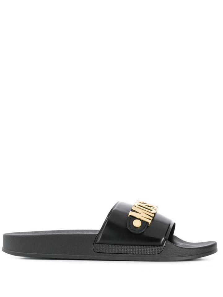 Moschino Logo Plaque Slide Sandals - Black