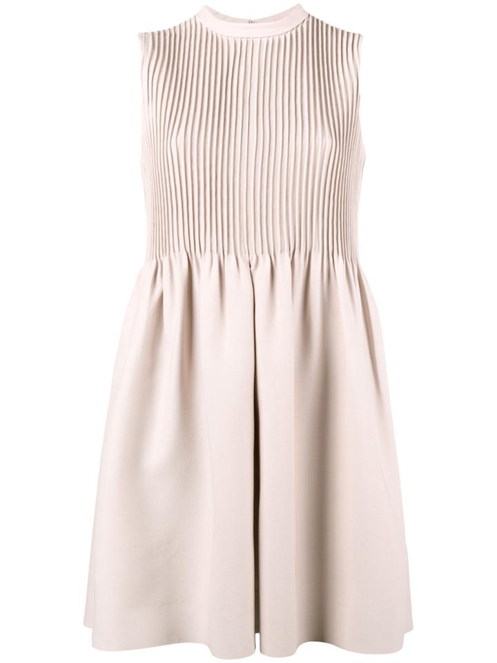 Valentino Sleeveless Pleated Mini Smock Dress - Nude & Neutrals