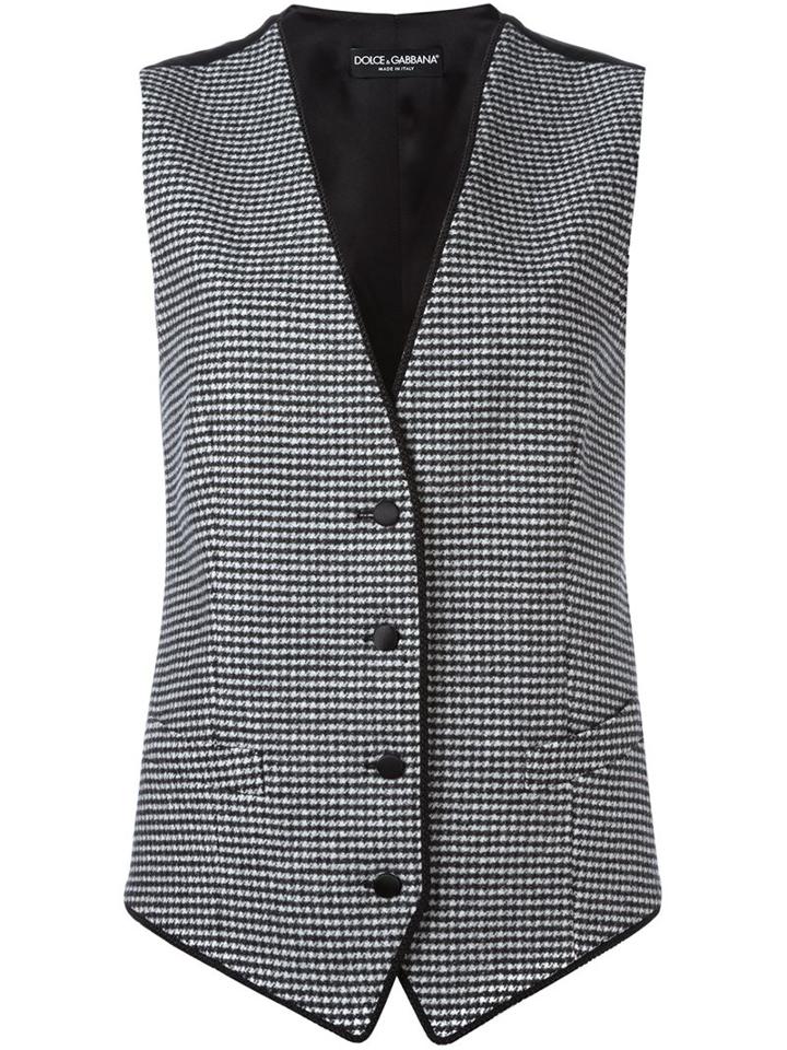 Dolce & Gabbana Houndstooth Waistcoat, Women's, Size: 42, Black, Silk/polyamide/virgin Wool