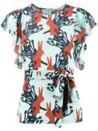 L'autre Chose Rabbits Print Belted Blouse, Size: 42, Silk