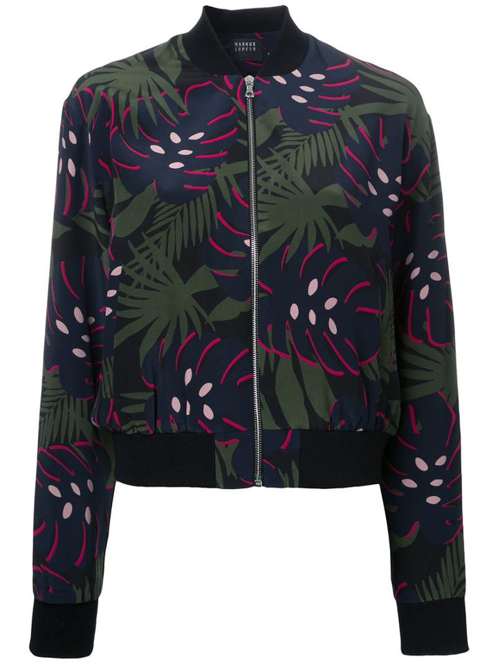 Markus Lupfer Leaf Print Bomber Jacket, Women's, Size: Large, Silk
