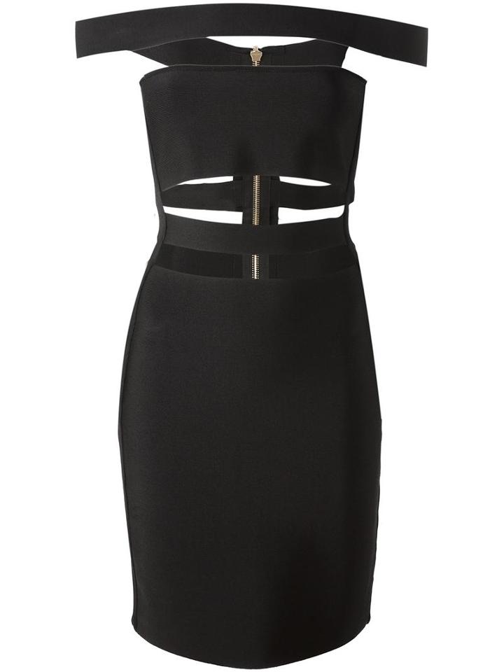 Balmain Cut Out Pencil Dress, Women's, Size: 40, Black, Elastodiene/polyamide/viscose