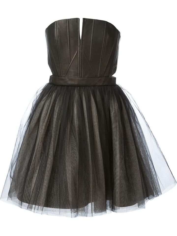 Alice+olivia 'kylie' Strapless Tulle Skirt Dress, Women's, Size: 8, Black, Silk/lamb Skin/polyester/spandex/elastane