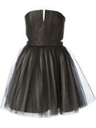 Alice+olivia 'kylie' Strapless Tulle Skirt Dress, Women's, Size: 8, Black, Silk/lamb Skin/polyester/spandex/elastane