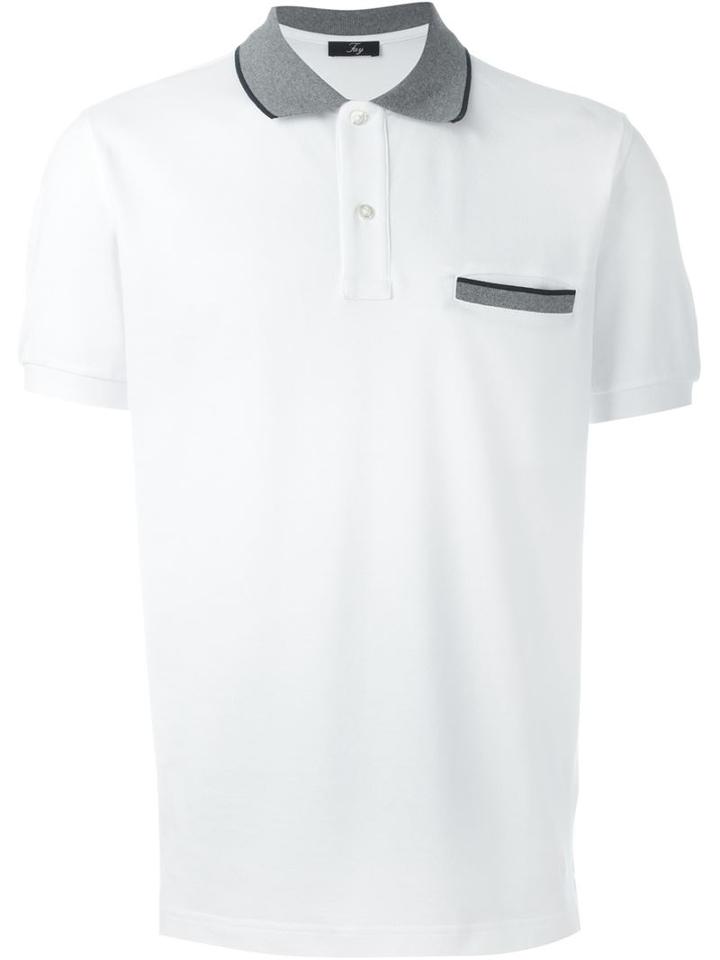 Fay Contrasting Collar Polo Shirt, Men's, Size: Large, White, Cotton